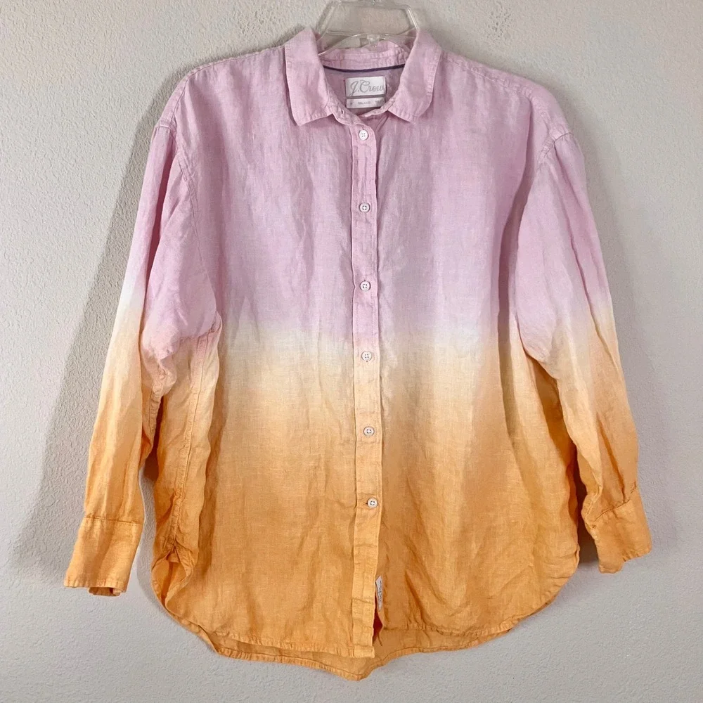 J CREW Baird McNutt Irish Linen Button Up Shirt 18 Ombre Dip Dye Preppy Resort